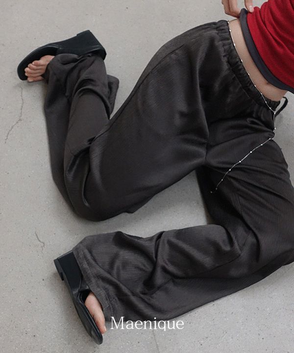 내일도착 와이드팬츠 [🧊여름/MNQ] 로데어 링클 와이드 새틴 스트링 밴딩 팬츠