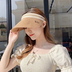 리본 썬캡 여성 여름 바캉스 돌돌이 모자 라피아