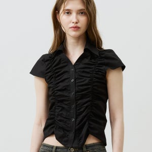 [아리] SYLPH SHIRRING SHIRT / BLACK