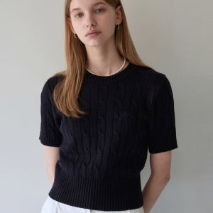 [얀13] LOGO CABLE SHORT SLEEVE KNIT_NAVY H130XX03740