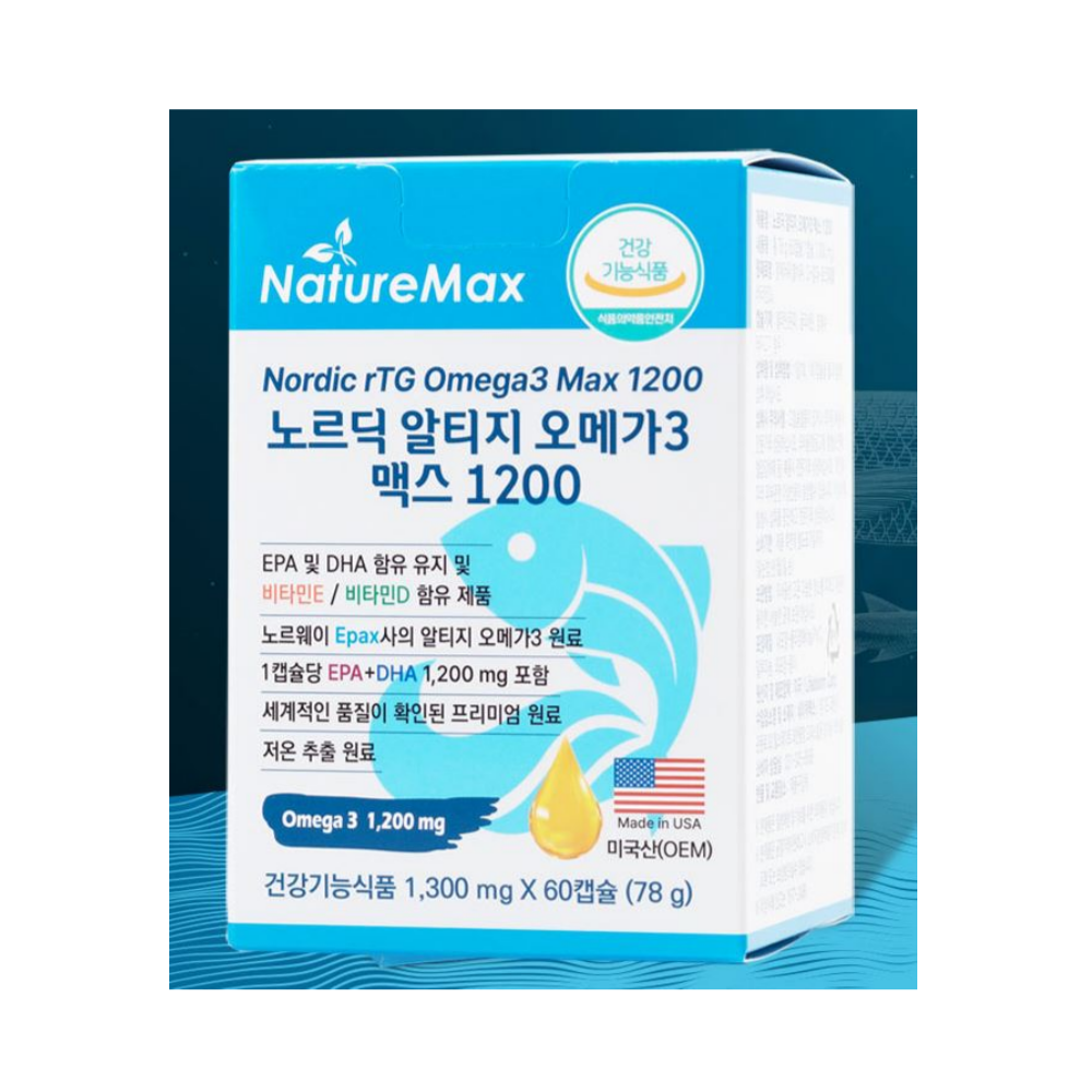노르딕 알티지 오메가3 맥스 EPA DHA 1200 mg 60캡슐 1박스 RTG오메가3추천 60정 1개