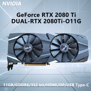 RTX 2080 Ti 11GB GPU ASUS NVIDIA 듀얼 RTX 2080Ti O11G GDDR6 그래픽 카드, 352비트 PCI-E 3.0, HDMI, DP, USB Typ