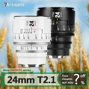 7artisans 24mm T2.1 대구경 풀프레임 프라임 시네 렌즈 (캐논 EF PL 마운트, 카메라 스튜디오 촬영용)