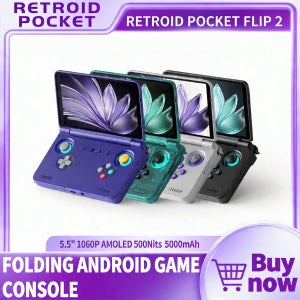2026 레트로이드 포켓 플립2 레트로 휴대용 게임 콘솔 안드로이드13 5.5인치 AMOLED 터치 스크린 비디오 플레이어 와이파이 블루투스 PSP PS2