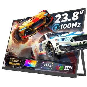 QQU 23.8 인치 휴대용 모니터 IPS FHD 1080P 300Cd/m ² 100% SRGB 게임 화면 노트북 Mac Xbox PS4/5 스위치 디스플레이 VESA