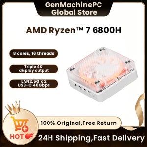 Genmachine AMD R7 Ryzen 7 6800H R9 6900HX 미니 PC, 윈도우 11 와이파이 6 게임용 PC, DDR5 4800MHz M.2 디스플레이 컴퓨터 지지