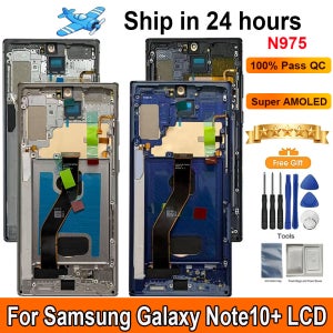 삼성 갤럭시 노트10+ N975F용 AMOLED LCD 디스플레이 터치스크린 프레임 포함, S펜 지문인식 지원, 삼성 노트 10 플러스 스크린용