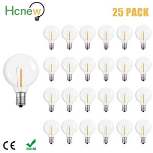 25개 G40 1W LED 스트링 조명 교체용 전구 E12 110V 220V 따뜻한 백색 2200K LED 램프 7W 백열 전구 대체 플라스틱