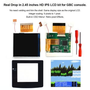 오리지널 사이즈 새 2.45인치 GBC IPS 백라이트 LCD 고휘도 스크린 게임보이 컬러 디스플레이용, 쉘을 절단할 필요 없음