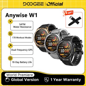 DOOGEE ANYWISE W1 스마트 워치 5ATM 방수 178가지 스포츠 모드 건강 모니터링 듀얼 주파수 GPS 알림 기능