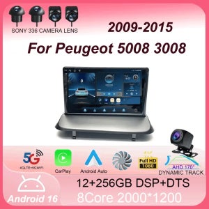 푸조 5008 3008 2009-2015용 안드로이드 16 무선 카플레이 자동차 라디오 오디오 GPS 네비게이션 멀티미디어 비디오 플레이어 스테레오