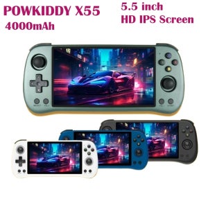 Powkiddy X55 레트로 휴대용 게임 콘솔 5.5인치 HD 휴대용 WiFi 게임 콘솔 (어린이 및 성인용) RK3566 오픈 소스 에뮬레이터