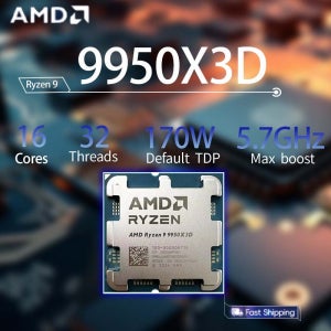 AMD 라이젠 9 9950X3D CPU R9 9950X3D CPU 프로세스 신제품 5.7GHz 16코어 32스레드 144MB 게임 캐시 4NM TDP 170W 소켓 AM5 CPU