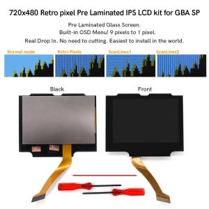 GBA SP V5 720x480 레트로 픽셀 3.0인치 라미네이팅 IPS LCD 키트 (게임보이 어드밴스 SP 스크린 디스플레이용) - 색상감소 OSD 메뉴
