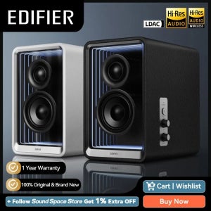 Edifier QR65 액티브 모니터 데스크탑 블루투스 스피커, GaN 충전기 포함, 고해상도 LDAC 코덱, RCA Aux USB 입력, 조명 효과