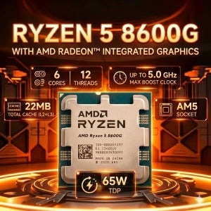 AMD 라이젠 5 8600G CPU 6코어 12스레드 Zen4 4nm 4.3GHz 5.0GHz AM5 라데온 760M 그래픽 65W 데스크탑 프로세서 (미니 PC 게이밍용)