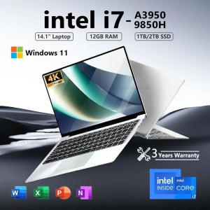 2026 인텔 코어 i7 9850H 인텔 A3950 울트라 슬림 노트북 14.1인치 윈도우 11 노트북 컴퓨터 12GB 램 1TB SSD 오피스 학습용 노트북