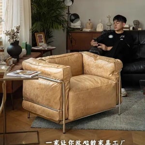 프렌치 빈티지 스타일 LC3 소파, 클래식 르 코르뷔지에 암체어, 철제 프레임 다운 소파