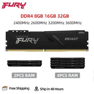 킹스턴 퓨리 비스트 DDR4 8GB 16GB 32GB 3200 2400 2666 3600MHz 데스크톱 메모리 288핀 1.2V DIMM PC4-19200 21300 25600 D