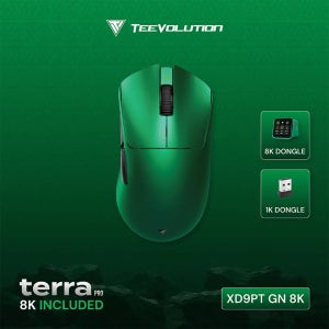 TEEVOLUTION TERRA PRO XD9 게이밍 마우스 PAW3950 Nordic 52840 무선 마우스 8K 초경량 마우스 49g 수신기(스크린 마우스 포함)