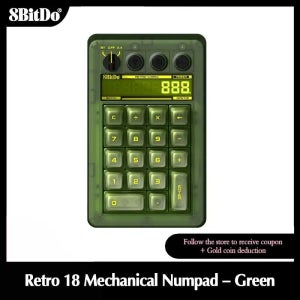 8BitDo Retro 18 기계식 숫자 패드 - Jade, 블루투스/2.4G/유선 숫자 패드 계산기 모드 18키, PC 안드로이드용 게임 액세서리