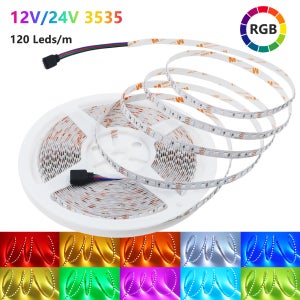 12V 24V RGB LED 스트립 방수 아님 8MM PCB 폭 SMD 3535 120LEDs/m TV 백라이트 방 장식용 유연 LED 테이프 5M/10M