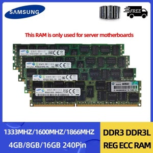 SAMSUNG Memoria DDR3L DDR3 4GB 8GB 16GB 1333 1600 1866MHz 서버 메모리 PC3-12800R REG ECC RAM 라디에이터가 있는 등록