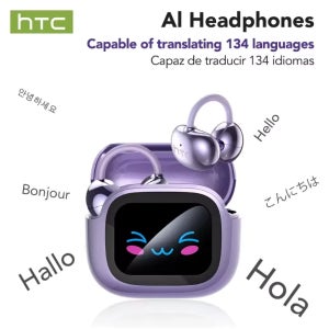 블루투스 이어클립 이어버드 HTC NE54 (NE32 유사) 트루 무선 이어클립 이어버드 블루투스 6.0 터치 컬러 디스플레이 HiFi 사운드 골전도