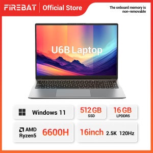 FIREBAT U6B 16인치 노트북 AMD Ryzen5 6600H LPDDR5 16GB RAM M.2 512GB SSD WiFi6 BT5.2 16인치 2.5K 120Hz 화면 W