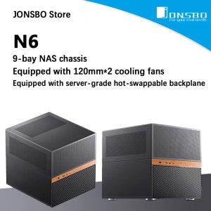 JONSBO N6 9베이 NAS 케이스 MATX 마더보드/듀얼 파워 서플라이 베이/월넛 우드 마감/240mm 라디에이터 베이/9 드라이브 베이/2x120mm 팬