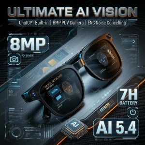 2026년형 새로운 스마트 AI 안경 8MP 픽셀 4K HD 카메라 손떨림 방지 비디오 녹화 ChatGP WIFI 번역 통화 방수 선글라스 남성용