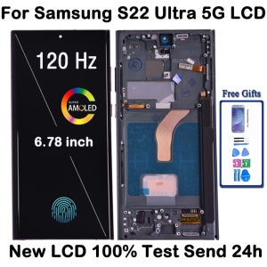 삼성 갤럭시 S22 울트라 5G LCD 디스플레이 터치스크린용 100% 테스트 완료 AMOLED, S22 울트라 S908B LCD, S펜 지문인식 지원