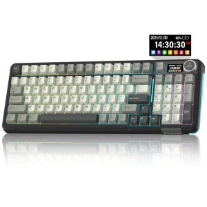 SOLAKAKA A99 Pro 기계식 키보드(LCD 화면 포함) 금속 손잡이 무선 게이밍 키보드 핫 스왑 가능 크리미 키보드
