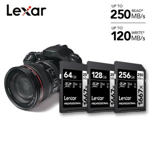 렉사 프로페셔널 1667x 64GB 128GB 256GB SDXC UHS-II V60 클래스 10 고성능 메모리 카드 최대 250MB/s 4K DSLR 카메라용