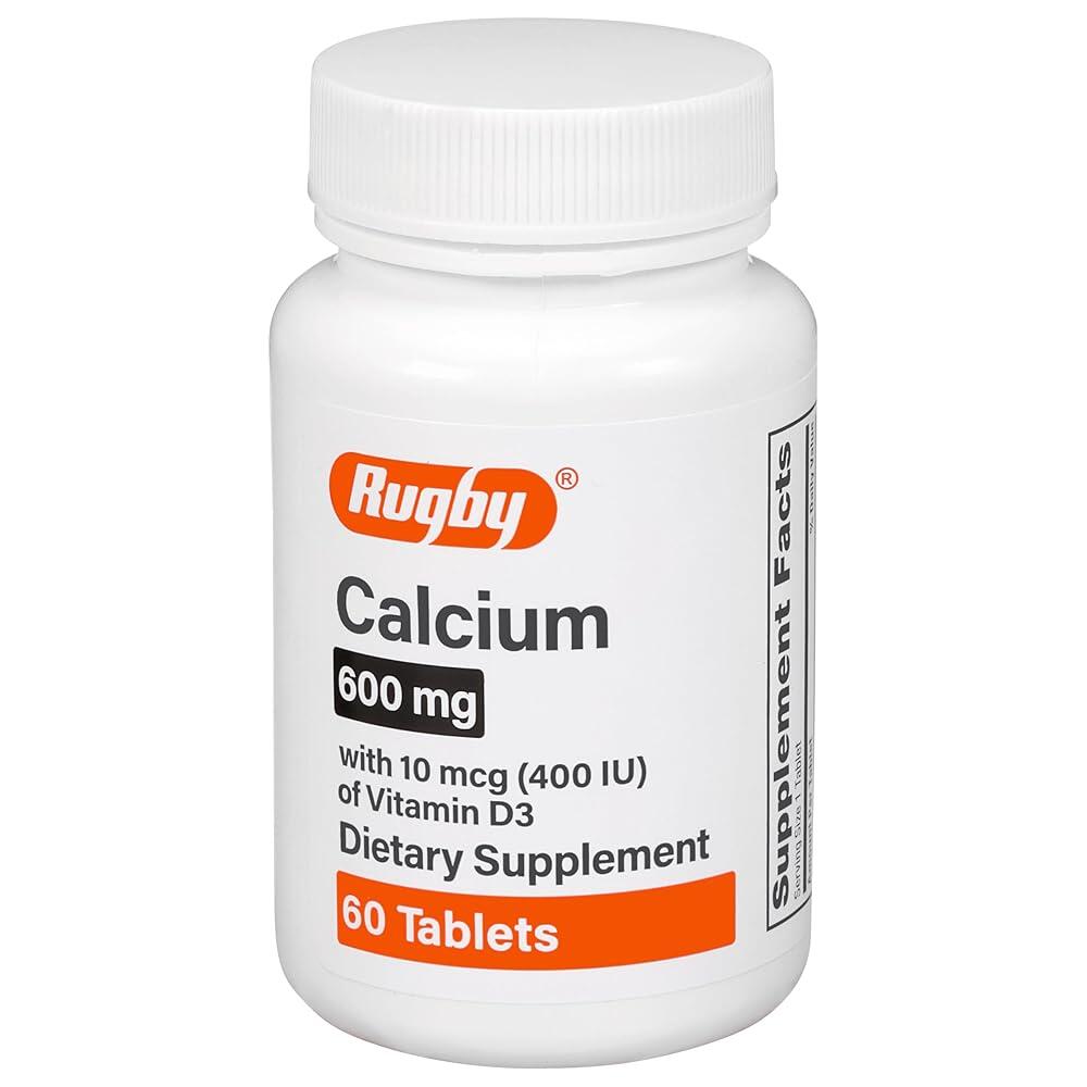 Rugby 600mg 칼슘 태블릿 - 비타민 D3 10mcg (400 IU)로 제작 - 식이 보충제 - 60개 Rugby 600mg 칼슘 태블릿 - 비타민 D3 10 1개 6