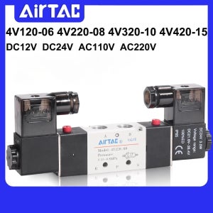 AirTAC 투 포지션 파이브 웨이 리버싱 밸브 12V 24V 110V 220V 4V120-06 4V220-08 4V320-10 4V420-15 솔레노이드 에어