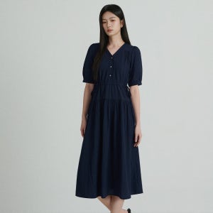 샤틴 브이넥 셔링 스트링 원피스_2컬러 O262T682