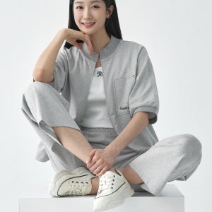 지센 여성 [에센셜] 져지카라 5부 오픈형 집업 티셔츠 LSTSO377_GR