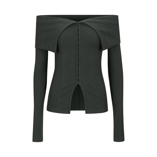 와이씨에이치 Off-Shoulder Corset Long-Sleeve Tshirt Grey (F24to9041gy)