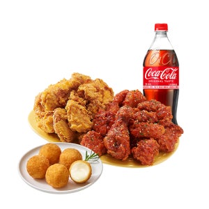 [노랑통닭] (순살/뼈)반반치킨(후라이드/양념)+오리지널치즈볼+콜라1.25L