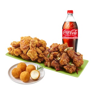 [노랑통닭] (순살/뼈)반반치킨(후라이드/깐풍)+오리지널치즈볼+콜라1.25L