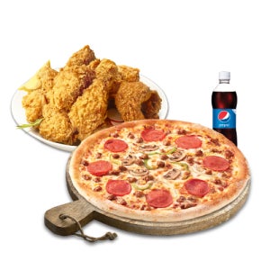 [피나치공] 피치세트M(콤비네이션피자M+후라이드치킨(뼈))+치즈크러스트+콜라500ml