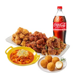 [노랑통닭] (순살/뼈)노랑3종+떡볶이+오리지널치즈볼+콜라1.25L