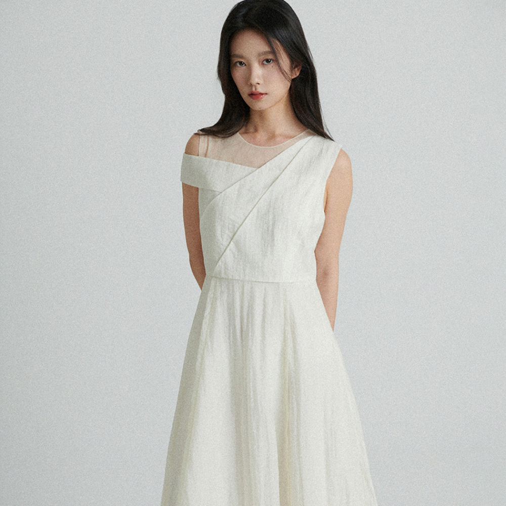 샤틴 쉬어 레이어드 플레어 미디 원피스 S262T632