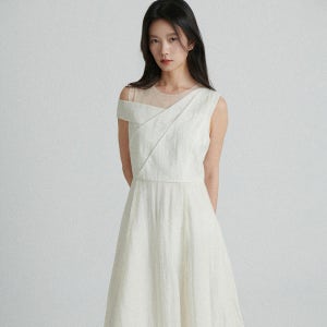 샤틴 쉬어 레이어드 플레어 미디 원피스 S262T632