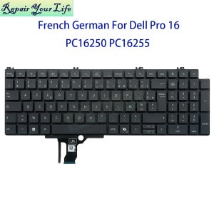 Dell Pro 16 PC 16255 PC16250 Plus PB PB16250 프랑스 AZERTY 키보드 백라이트 0Y41W2 0C98PJ 용 독일어 프랑스어 백라이트 키보드