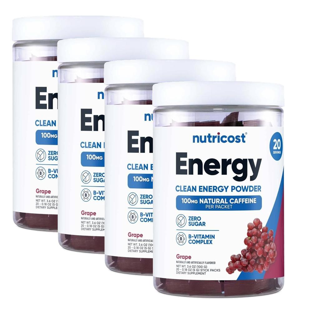 뉴트리코스트 에너지 컴플렉스 파우더 비타민B 포도맛 20포입 Nutricost Energy 100g 4개