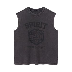 [버커루] 남성 와플 가먼트다잉 아트웍 슬리브리스 차콜 그레이 B262TS323P