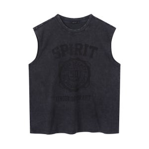 [버커루] 남성 와플 가먼트다잉 아트웍 슬리브리스 블랙 B262TS323P
