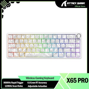 ATTACK SHARK X65PRO HE 신속한 트리거 무선 게임용 키보드, 0.01mm RT 정확도 8000Hz 유선 키보드(자기 스위치 포함)